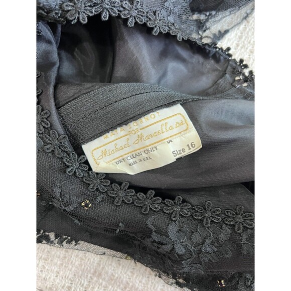 VTG USA 80's Maya Jornot for Michael Marcella Black Lace Pearl Sequin Dress 16 - Picture 5 of 8